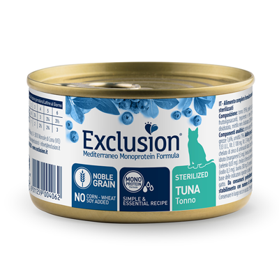 EXCLUSION Mediterraneo konservai sterilizuotoms katėms su tunu, 85 g