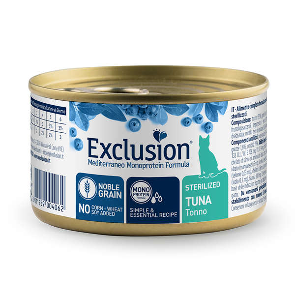 EXCLUSION Mediterraneo konservai sterilizuotoms katėms su tunu, 85 g