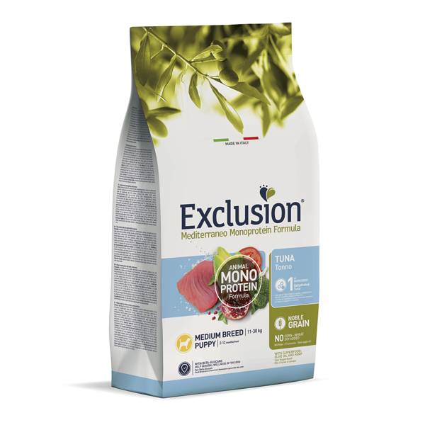 EXCLUSION Mediterraneo maistas vid. veislių šuniukams su tunu, M, 3 kg