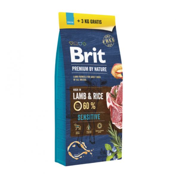BRIT PREMIUM By Nature Sensitive Lamb sausas pašaras šunims 15kg+3kg
