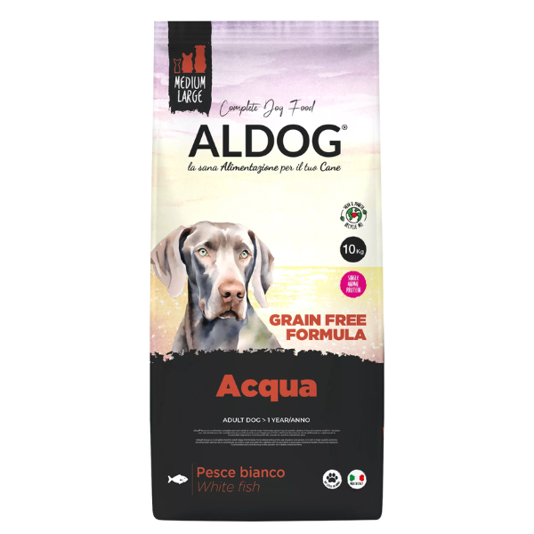 ALDOG Grain Free Acqua Pesce Bianco begrūdis sausas maisas šunims su baltąja žuvimi, 10 kg