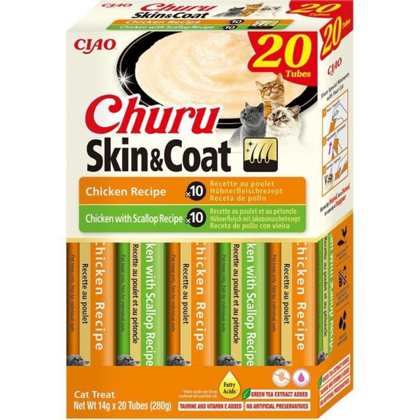 CHURU Skin & Coat kreminis skanėstas su vištiena katėms, 20 vnt.