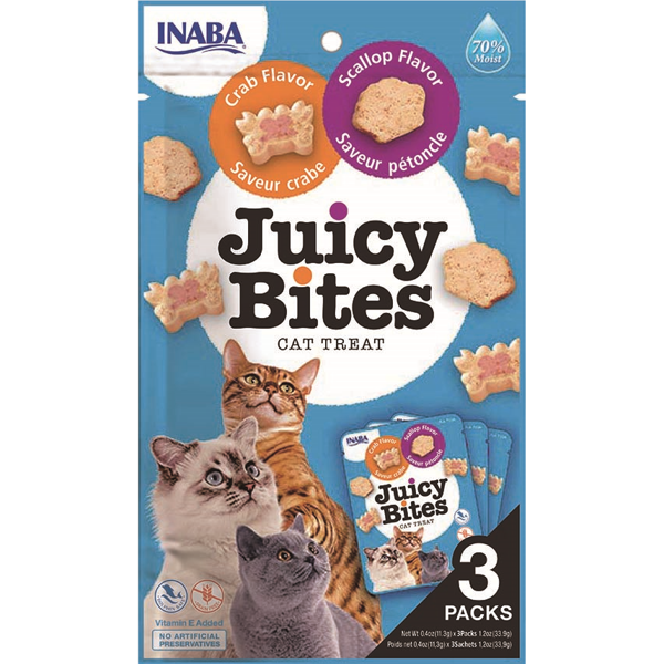JUICY BITES guminukai su šukutėmis ir krabais skanėstai katėms, 3 vnt.