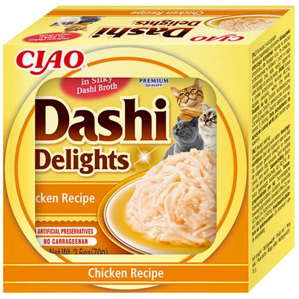 CIAO Dashi Delight plėšyta vištiena sultinyje katėms, 70 g