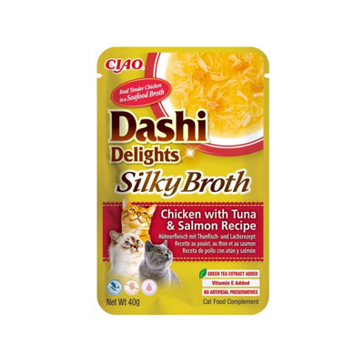 CIAO Dashi Delight šilkinis tuno ir lašišų sultinys katėms, 40 g