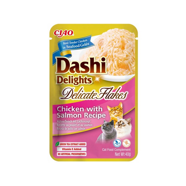 CIAO Dashi Delight vištienos dribsniai su lašiša katėms, 40 g