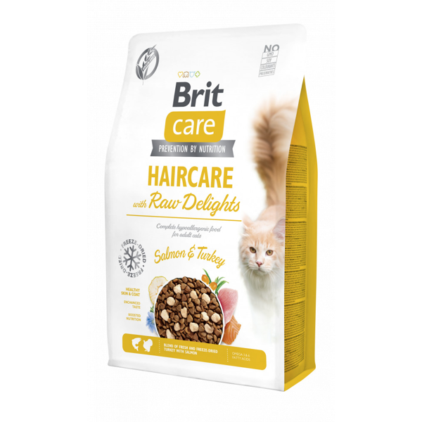 BRIT CARE Cat Haircare with Raw Delights sausas pašaras katėms, 2kg
