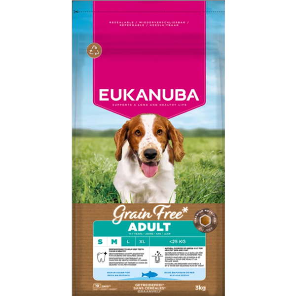 EUKANUBA GF sausas pašaras mažų ir vidutinių veislių šunims su žuvimi, S/M, 3 kg