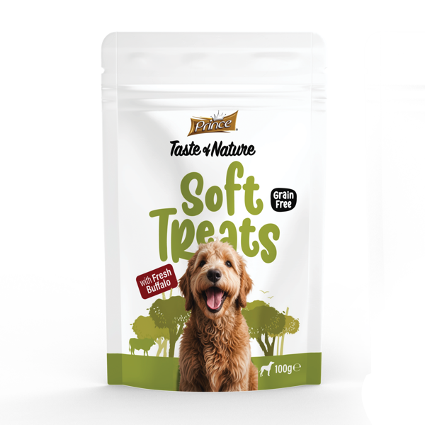 PRINCE Taste of Nature pusiau drėgni skanėstai šunims - su buivoliena, 100g
