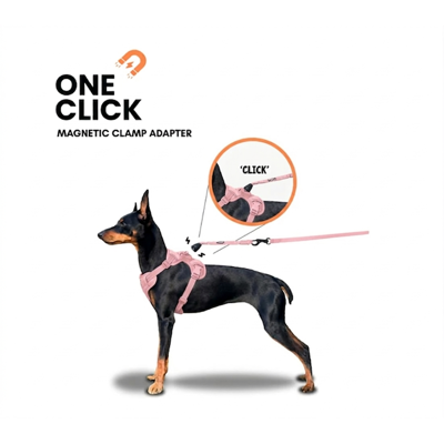 OURDOGSLIFE magnetinės šunų petnešos + 2 m pavadėlis (komplektas), S, rožinė