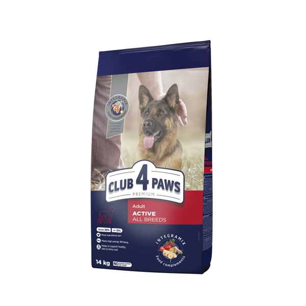 CLUB 4 PAWS Premium Active visavertis pašaras suaugusiems aktyviems visų veislių šunims, 14 kg