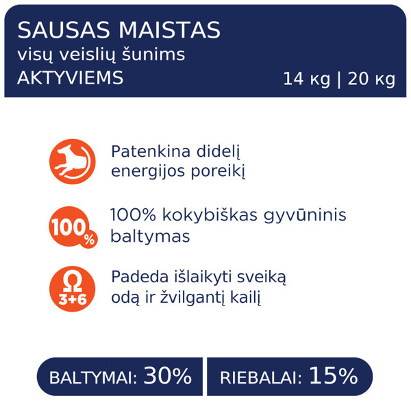 CLUB 4 PAWS Premium Active visavertis pašaras suaugusiems aktyviems visų veislių šunims, 14 kg