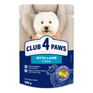 CLUB 4 PAWS Premium konservuotas pašaras m. veislių suaugusiems šunims su ėriena padaže, 100 kg