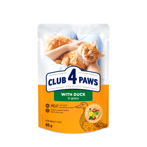 CLUB 4 PAWS Premium konservuotas pašaras su antiena padaže suaugusioms katėms, 85g