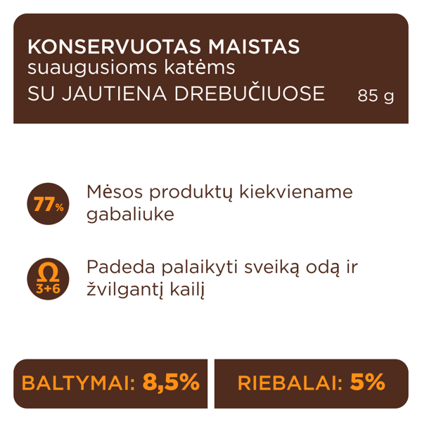 CLUB 4 PAWS Premium konservuotas pašaras su jautiena drebučiuose suaugusioms katėms, 85g