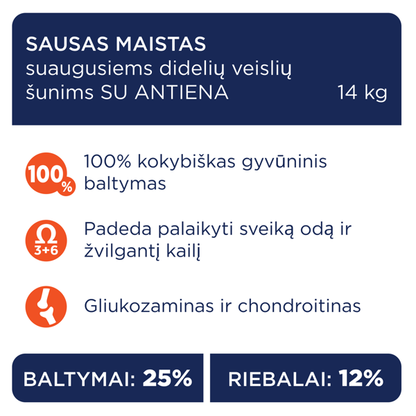 CLUB 4 PAWS Premium visavertis pašaras didelių veislių suaugusiems šunims su antiena, 14 kg