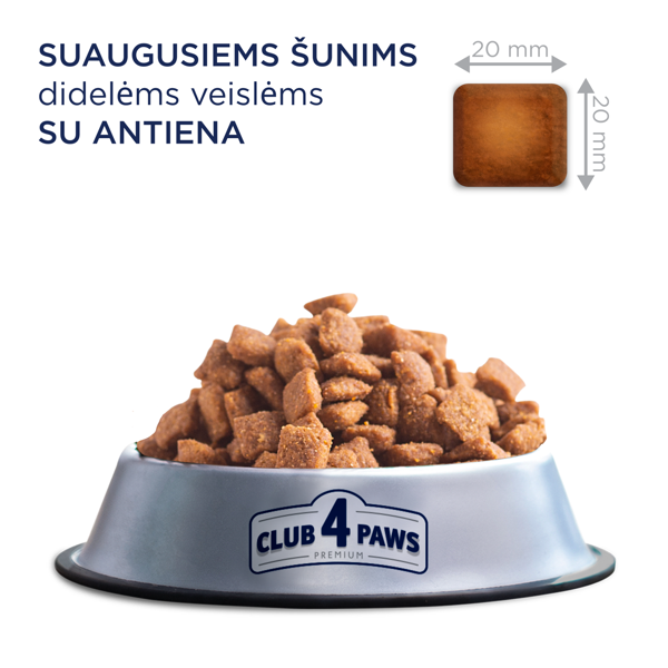 CLUB 4 PAWS Premium visavertis pašaras didelių veislių suaugusiems šunims su antiena, 14 kg