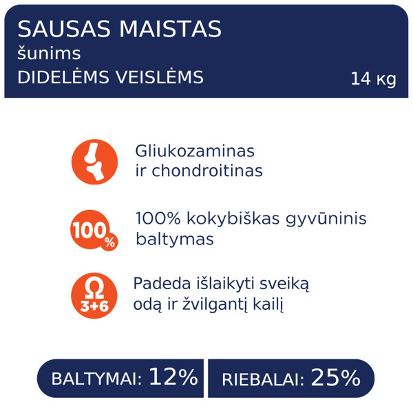 CLUB 4 PAWS Premium visavertis pašaras suaugusiems didelių veislių šunims, 14 kg