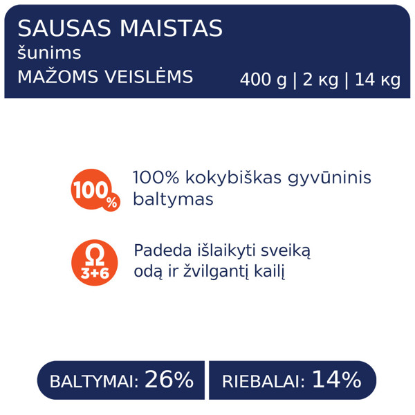 CLUB 4 PAWS Premium visavertis pašaras suaugusiems mažų veislių šunims, 14 kg
