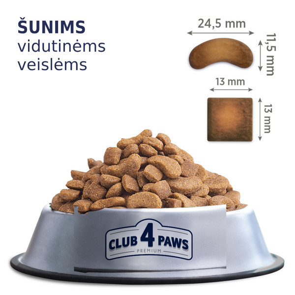CLUB 4 PAWS Premium visavertis pašaras suaugusiems vidutinių veislių šunims, 14 kg