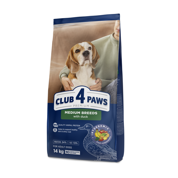 CLUB 4 PAWS Premium visavertis pašaras vidutinių veislių  suaugusiems šunims su antiena, 14 kg