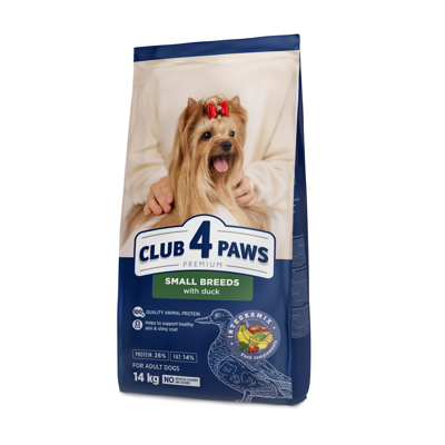 CLUB 4 PAWS Premium visavertis sausas pašaras mažų veislių suaugusiems šunims su antiena, 14 kg