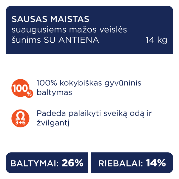 CLUB 4 PAWS Premium visavertis sausas pašaras mažų veislių suaugusiems šunims su antiena, 14 kg
