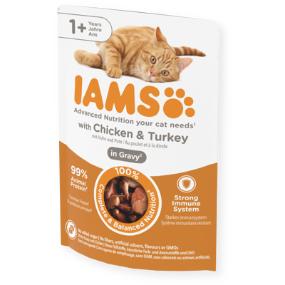 IAMS Delights konservai katėms su vištiena ir kalakutiena, 85 g