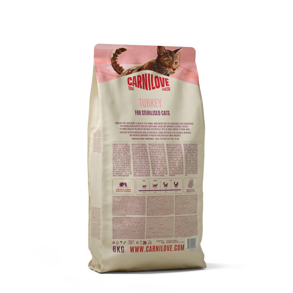 CARNILOVE True Fresh Turkey Adult Cat Sterilised sausas pašaras katėms su kalakutiena, 6 kg