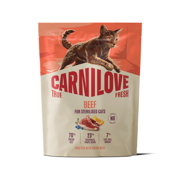 CARNILOVE True Fresh Beef Adult Cat Sterilised sausas pašaras katėms su jautiena, 400 g