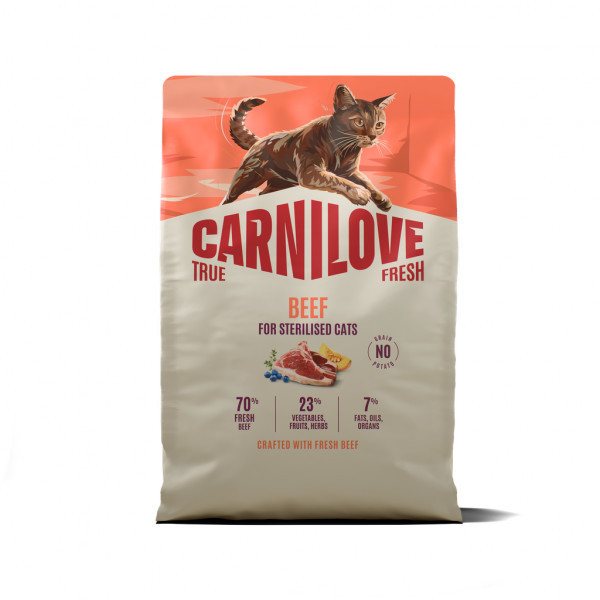 CARNILOVE True Fresh Beef Adult Cat Sterilised sausas pašaras katėms su jautiena, 2 kg