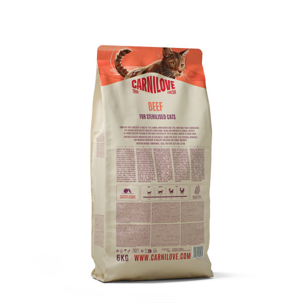 CARNILOVE True Fresh Beef Adult Cat Sterilised sausas pašaras katėms su jautiena, 6 kg