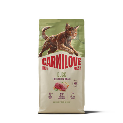 CARNILOVE True Fresh Duck Adult Cat Sterilised sausas pašaras katėms su antiena, 6 kg