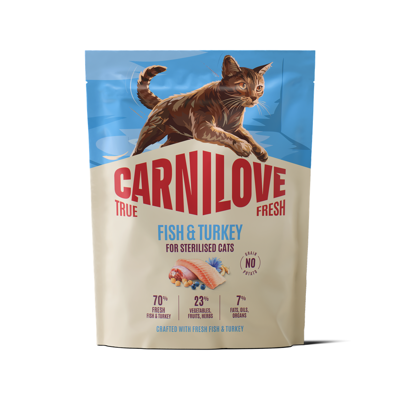 CARNILOVE True Fresh Fish&Turkey Sterilised sausas pašaras katėms su žuvimi ir kalakutiena, 400 g