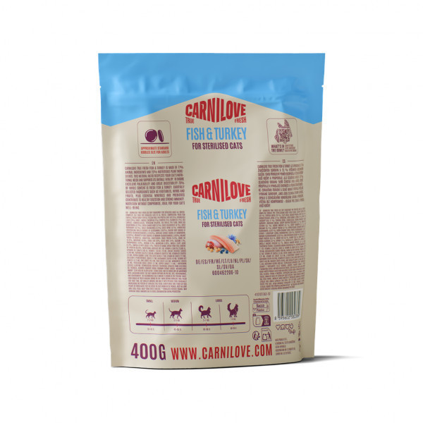 CARNILOVE True Fresh Fish&Turkey Sterilised sausas pašaras katėms su žuvimi ir kalakutiena, 400 g