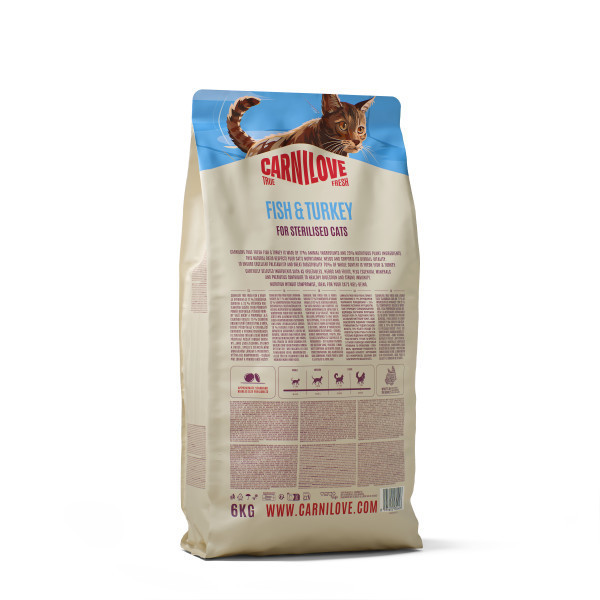 CARNILOVE True Fresh Fish&Turkey Sterilised sausas pašaras katėms su žuvimi ir kalakutiena, 6 kg