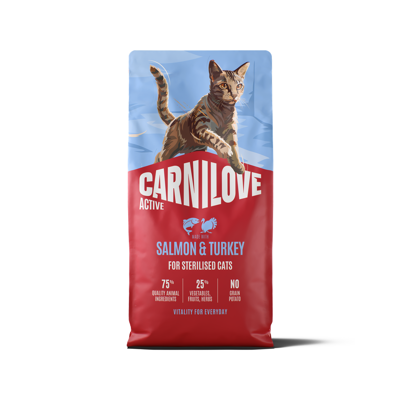 CARNILOVE Active Salmon&Turkey Sterilised sausas pašaras sterilizuotoms katėms su lašiša, 6 kg