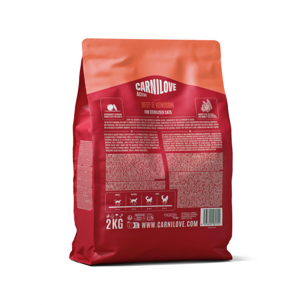 CARNILOVE Active Beef&Venison Sterilised sausas pašaras katėms su jautiena ir elniena, 2 kg