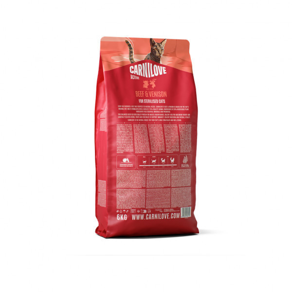 CARNILOVE Active Beef&Venison Sterilised sausas pašaras katėms su jautiena ir elniena, 6 kg