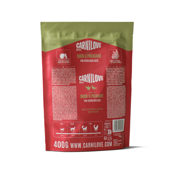 CARNILOVE Active Duck&Pheasant Sterilised sausas pašaras katėms su antiena ir fazaniena, 400 g