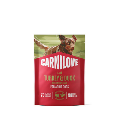 CARNILOVE Pate Turkey&Duck Timothy Grass konservuotas pašaras šunims su kalak. ir antiena, 300 g