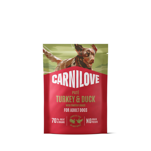 CARNILOVE Pate Turkey&Duck Timothy Grass konservuotas pašaras šunims su kalak. ir antiena, 300 g