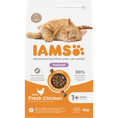 IAMS Hairball Control sausas maistas katėms su vištiena, 3 kg 