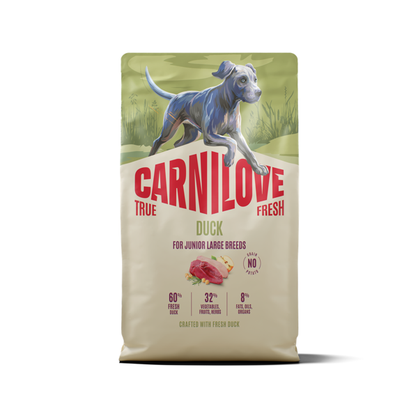 CARNILOVE True Fresh Duck Junior LB sausas pašaras jauniems didelių veislių šunims su antiena, 4 kg