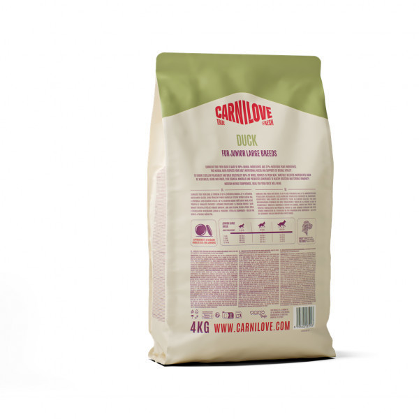 CARNILOVE True Fresh Duck Junior LB sausas pašaras jauniems didelių veislių šunims su antiena, 4 kg