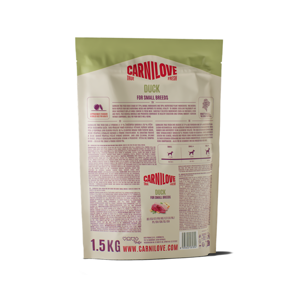 CARNILOVE True Fresh Duck Adult SB sausas pašaras suaugusiems mažų veislių šunims su antiena, 1,5 kg