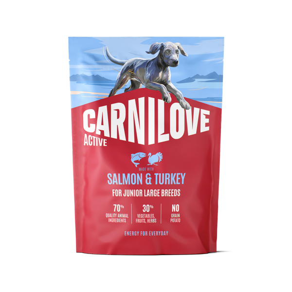 CARNILOVE Active Salmon&Turkey Junior LB sausas pašaras jauniems d.veis. šunims su lašiša, 1,5 kg