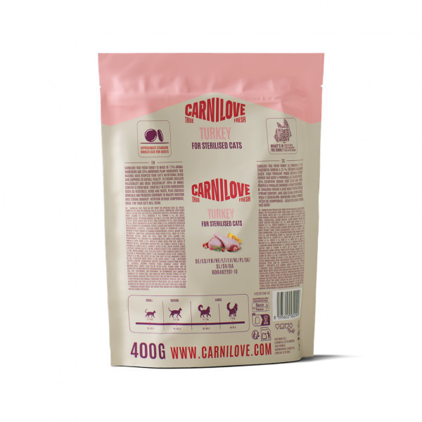 CARNILOVE True Fresh Turkey Adult Cat Sterilised sausas pašaras sterilizuotoms katėms, 400 g