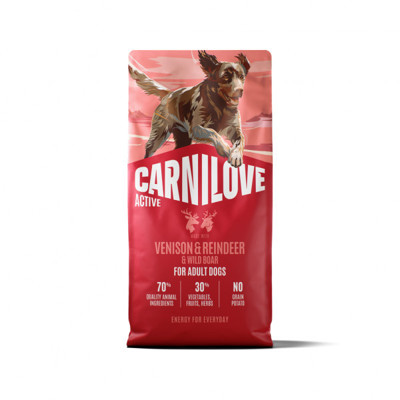 CARNILOVE Active Venison&Reindeer&Wild Boar for Adult sausas pašaras šunims su elniena, 12 kg