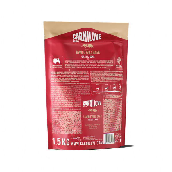 CARNILOVE Active Lamb&Wild Boar Adult sausas pašaras suaugusiems šunims su ėriena, 1,5 kg